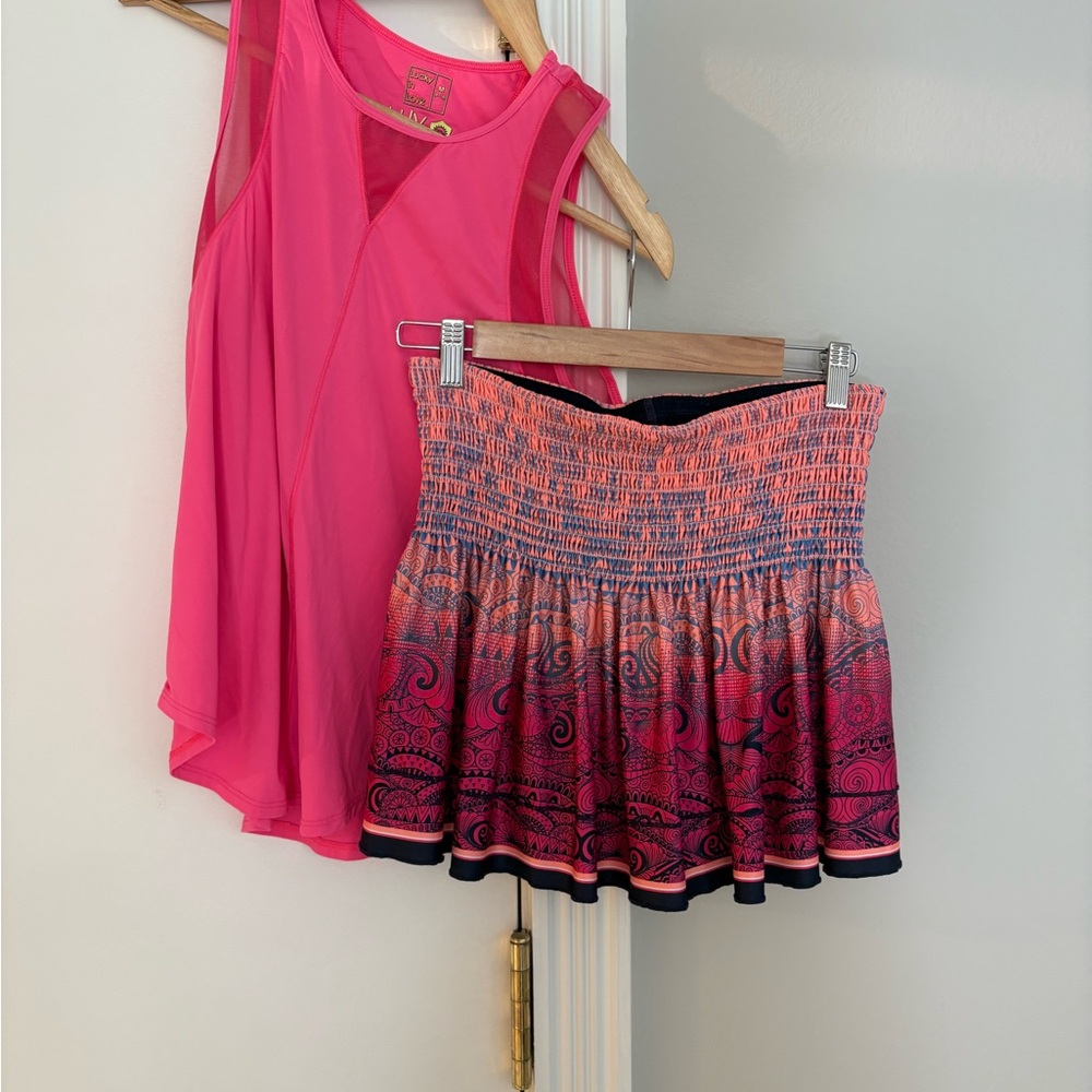 Lucky in Love Pink and Orange tennis  Skirt and tank